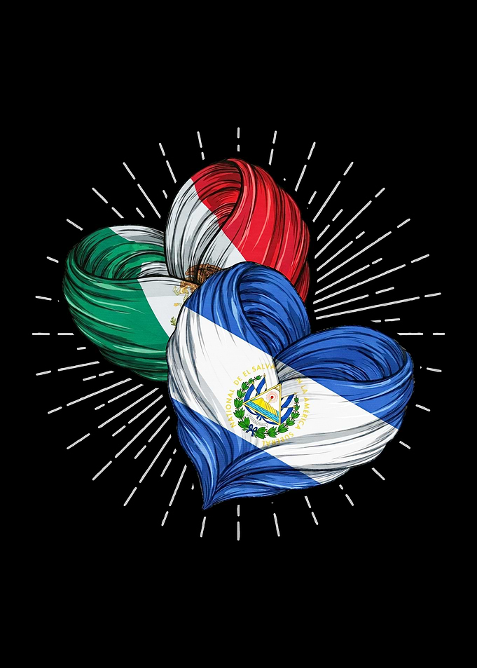 El Salvador and Mexico Heart Flags