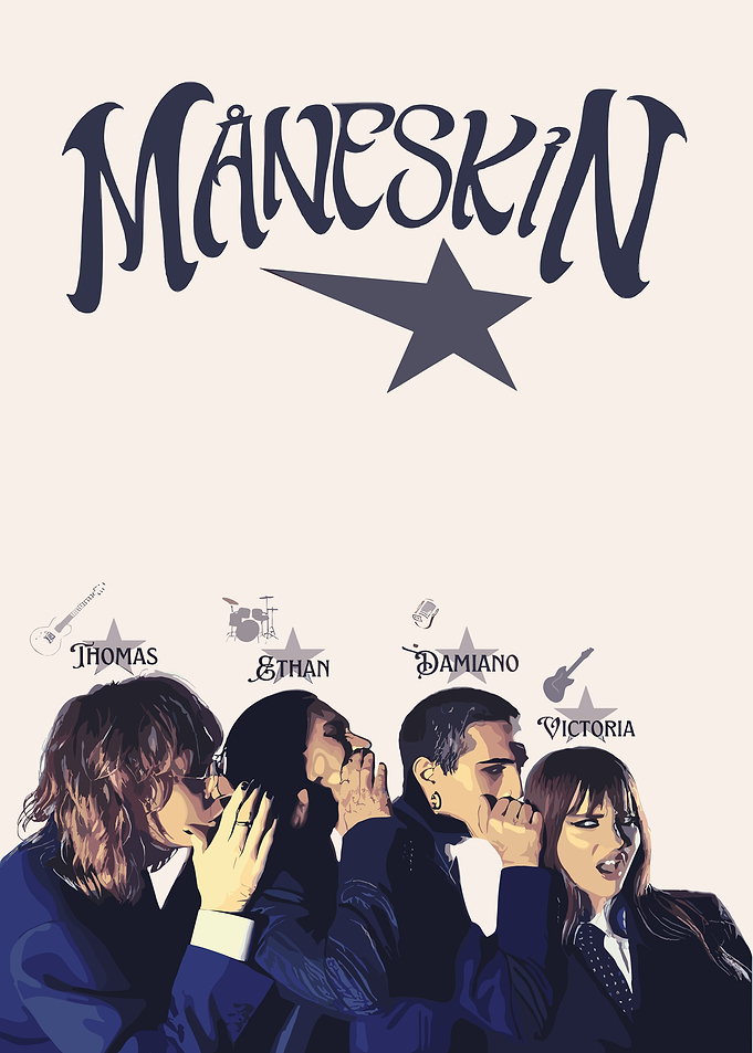 Måneskin Band Members Illustration Poster