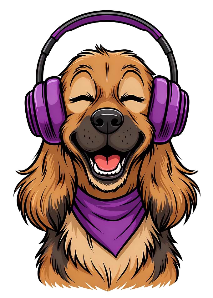 Cute Cocker Spaniel Wearing Purple Headphones
