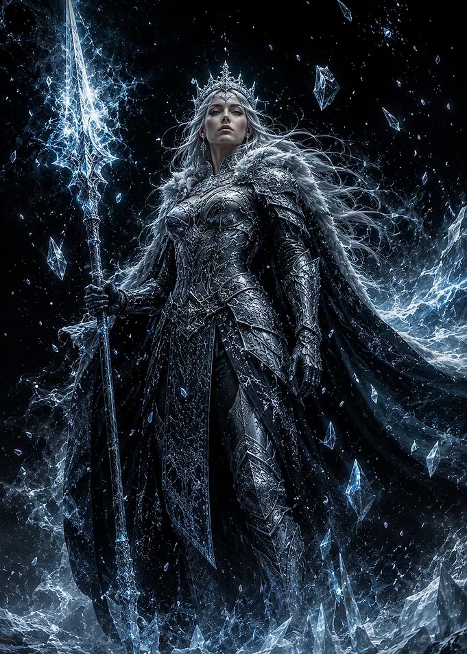 Ice Queen Warrior with Glowing Spear