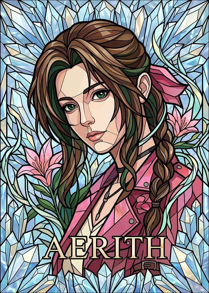 Aerith Gainsborough Stained Glass Portrait