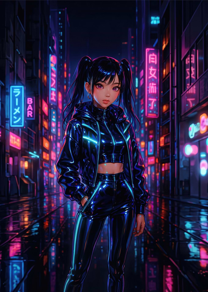 Cyberpunk Anime Girl in Neon City