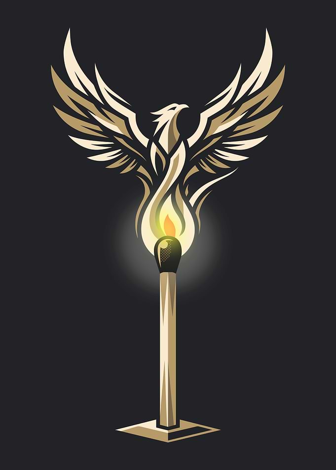 Phoenix Reborn Burning Matchstick Symbolizing Rebirth and Transformation