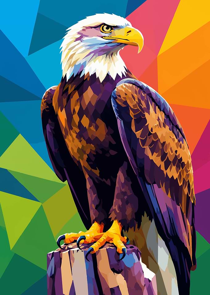 Colorful Geometric Bald Eagle Portrait