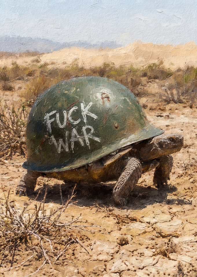 Anti-War Turtle with Military Helmet