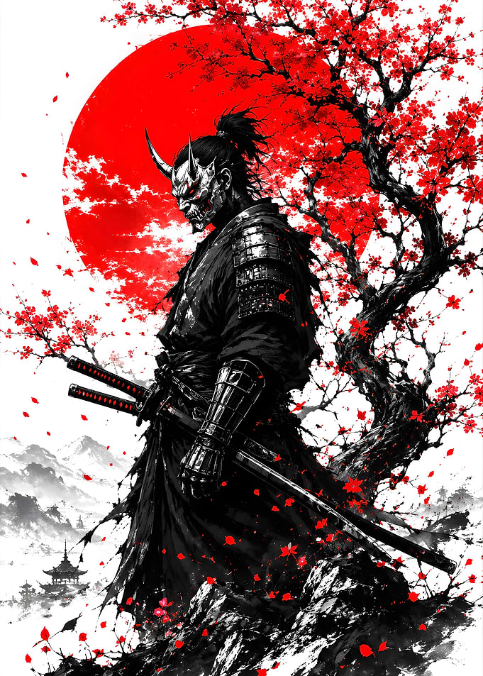 Samurai Warrior with Oni Mask