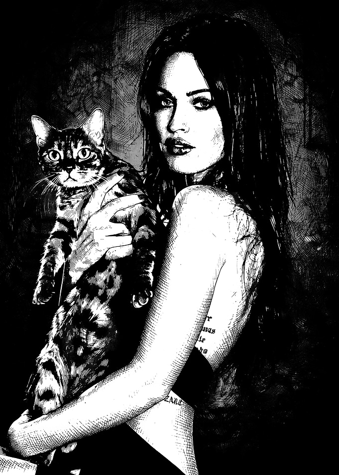 Megan Fox Holding a Cat Portrait