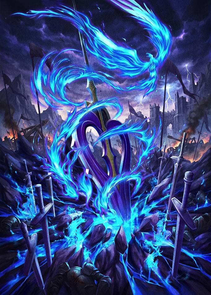 Blue Flame Phoenix Sword Fantasy Art