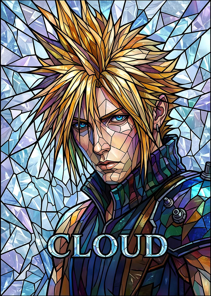 Cloud Strife Stained Glass Portrait