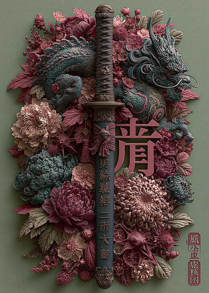 Dragon Katana Floral Art