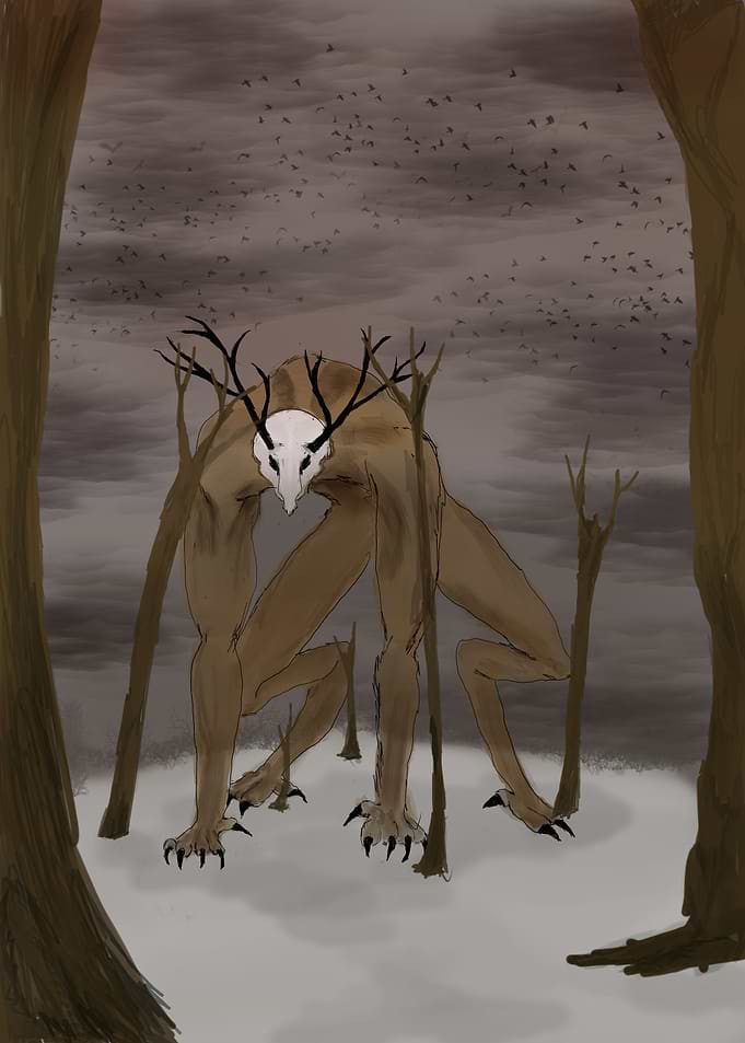 Wendigo Creature in Dark Forest