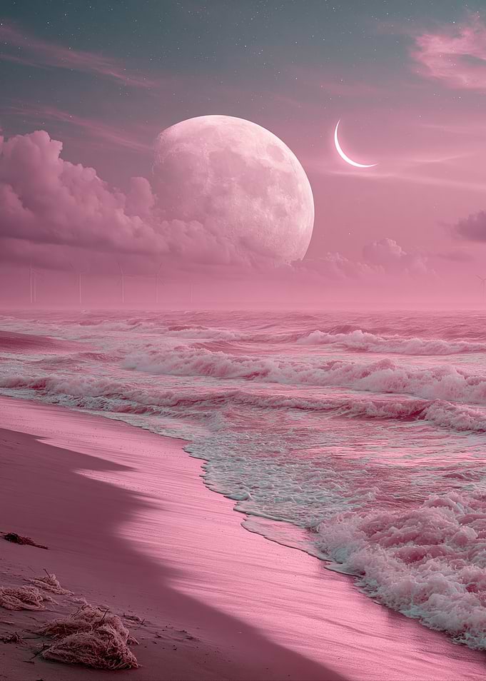 Surreal Pink Moonlit Beach Landscape