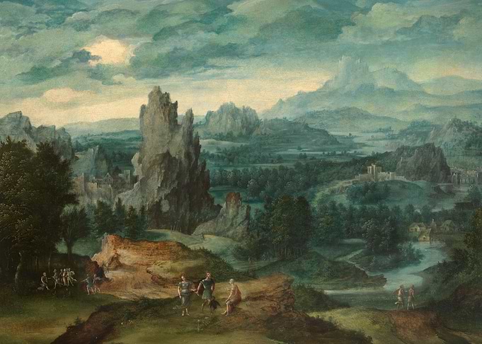 Landscape with Jupiter and other classical figures in the foreground