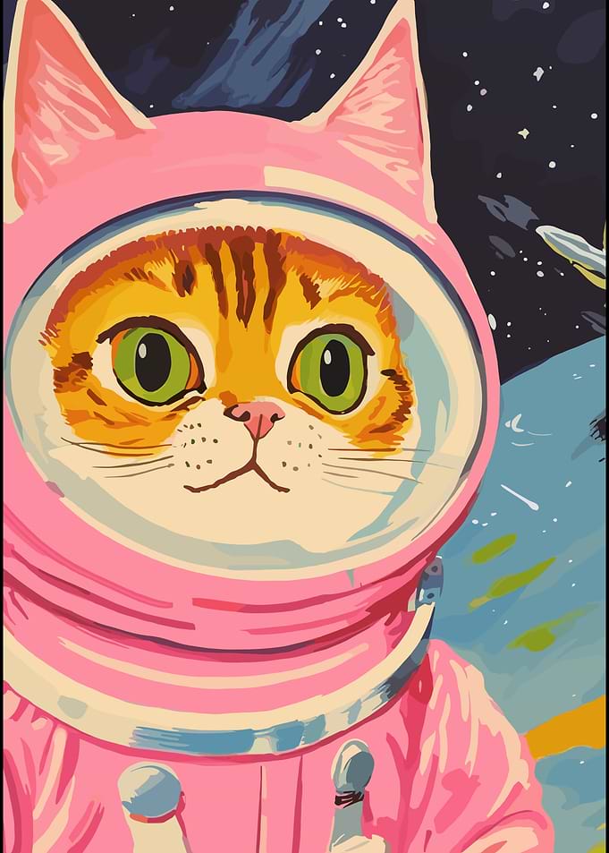 Cute Cat Astronaut in Pink Suit