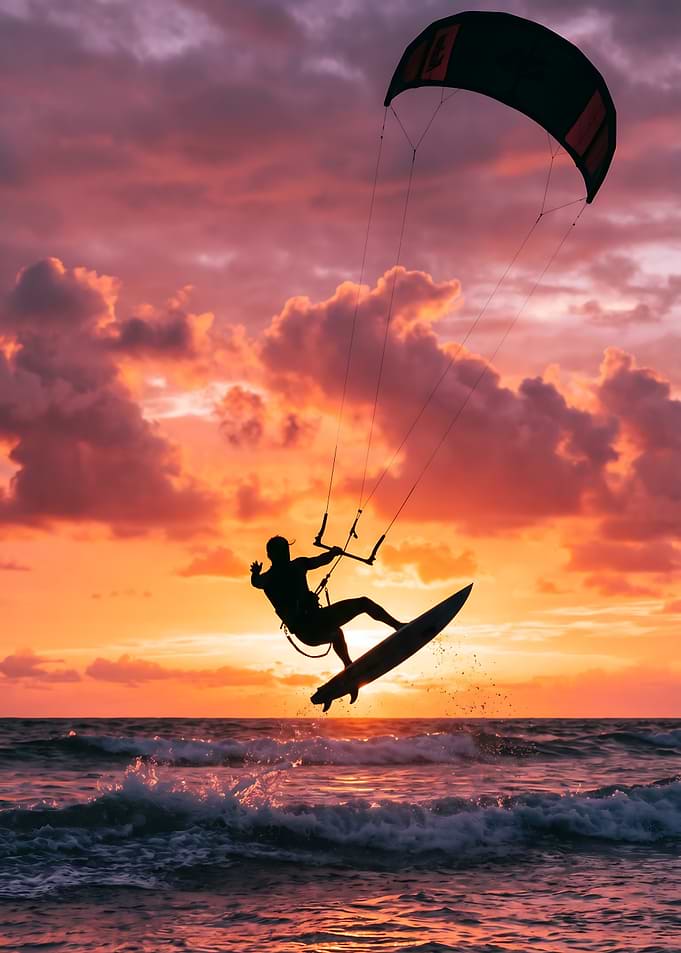Kitesurfer Jumping at Sunset