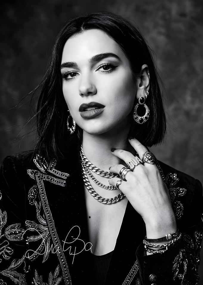 Dua Lipa Portrait in Black and White