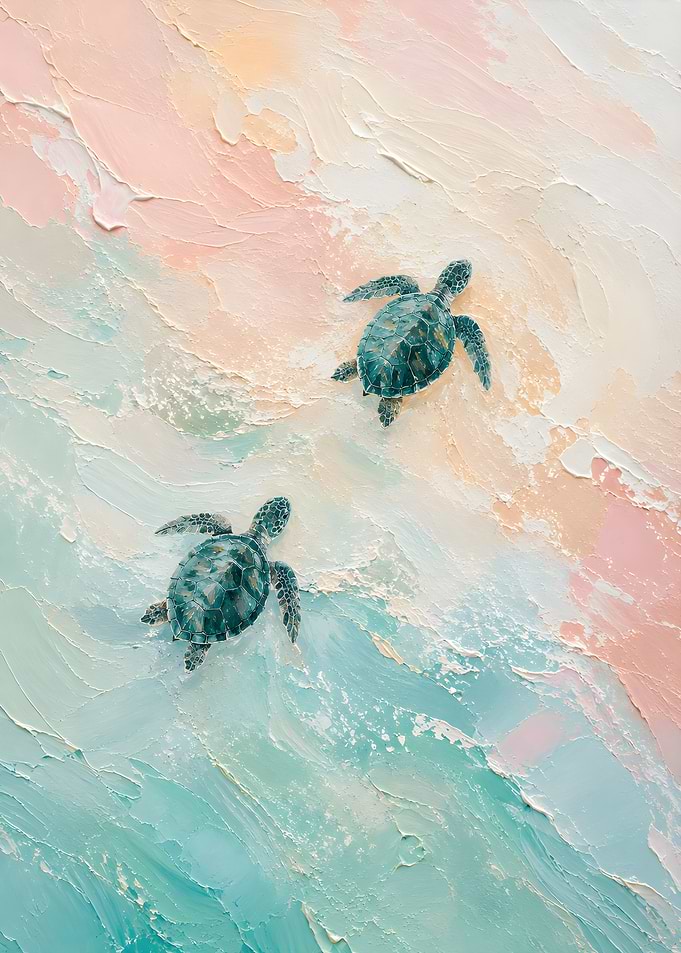 Two Sea Turtles in Pastel Waters