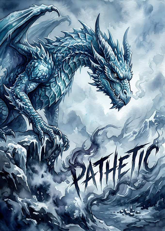 Ice Dragon Perched Above Village