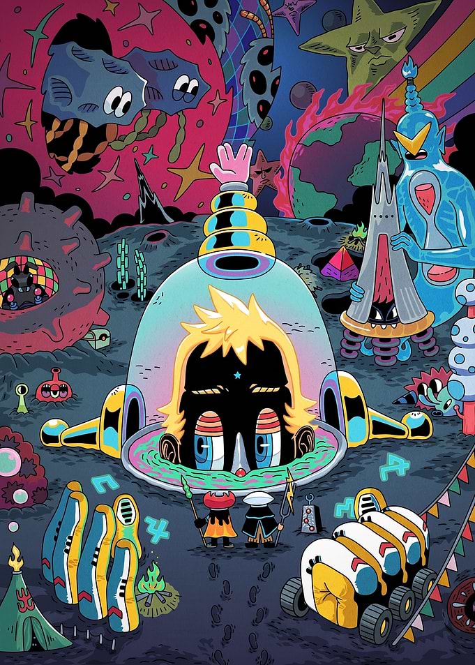 Surreal Psychedelic Space Exploration Illustration