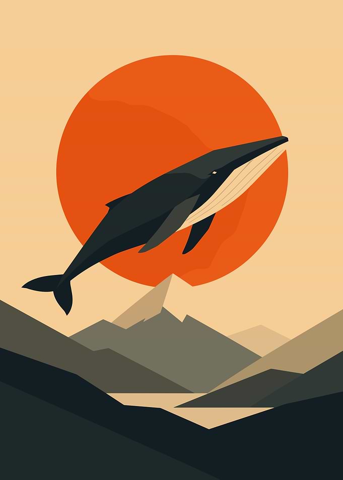 Whale In The Surreal Sunset Sky