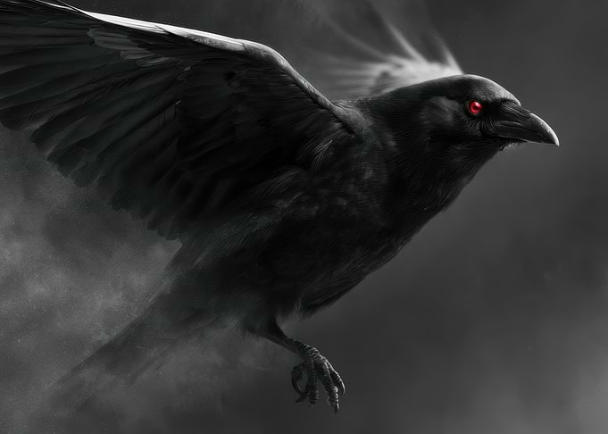 Dark Raven with Glowing Red Eyes