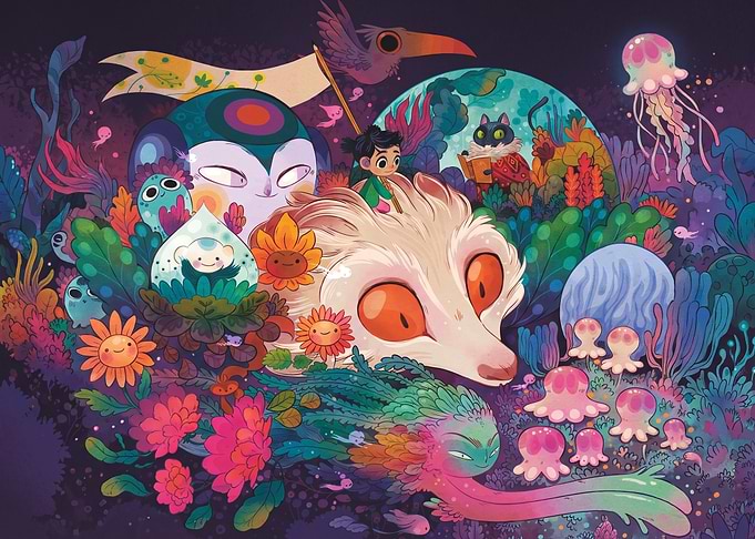Whimsical Fantasy Forest Adventure Illustration