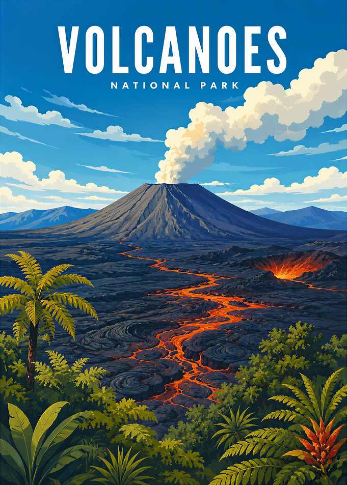Volcanoes National Park Travel Poster
