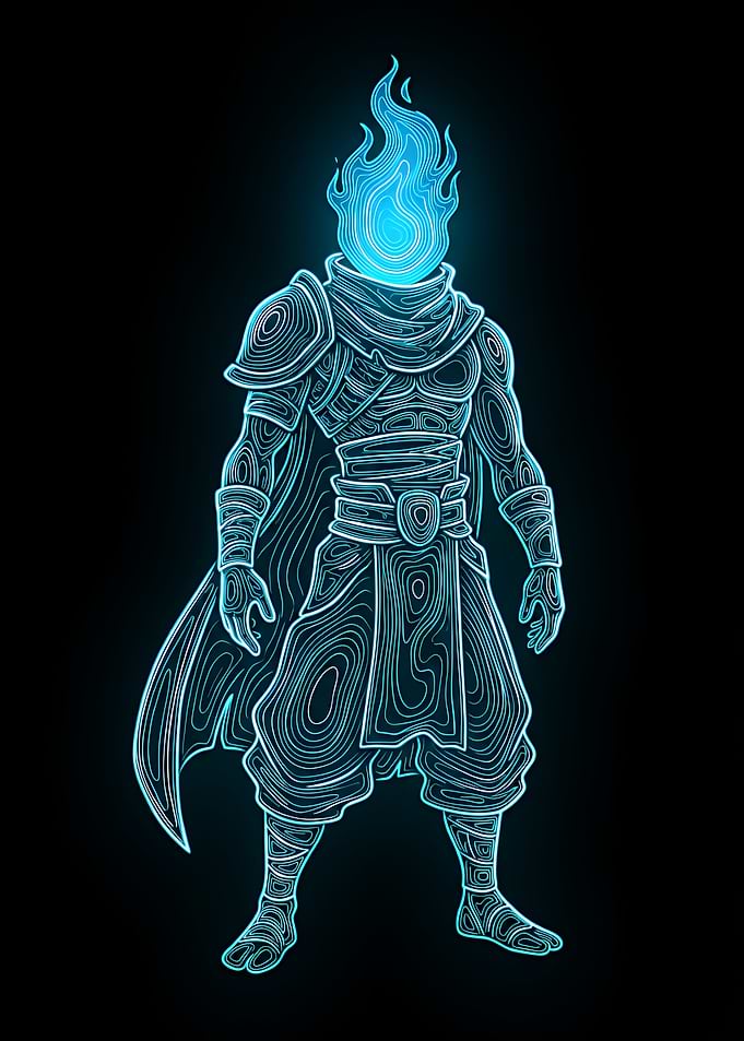 Glowing Blue Flame Headed Warrior