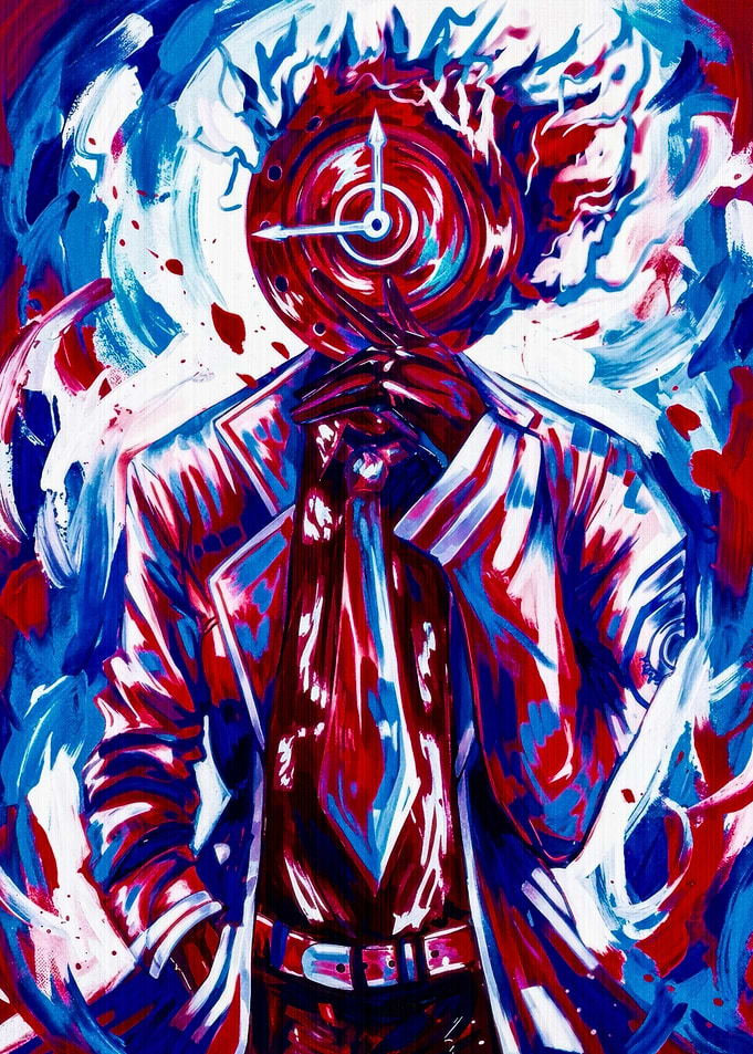 Abstract Clock-Headed Figure in Suit