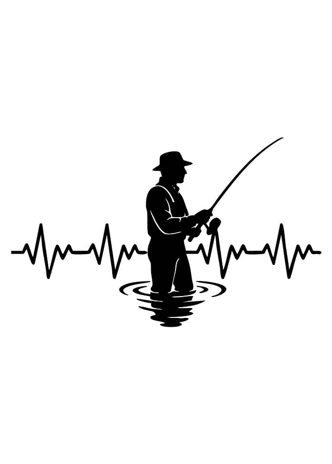 Fishing Heartbeat Silhouette Graphic