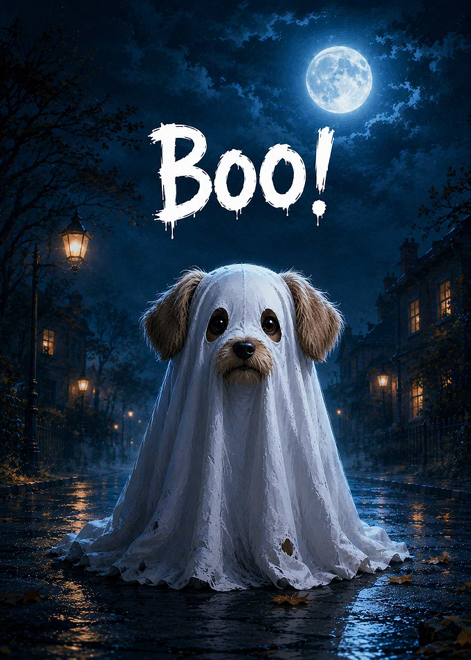 Cute Dog Dressed as a Ghost