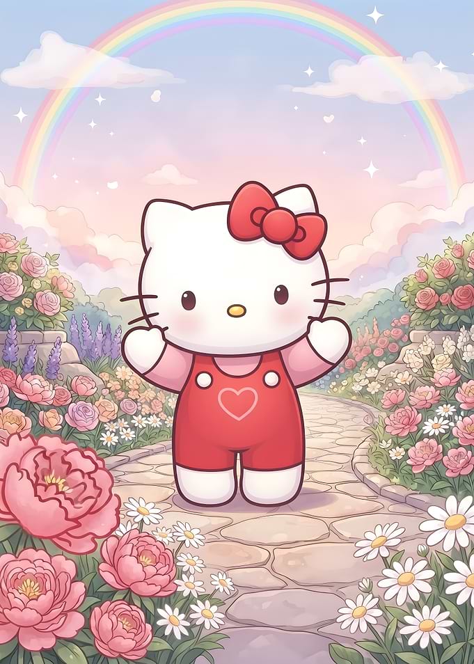 Hello Kitty in a Floral Garden