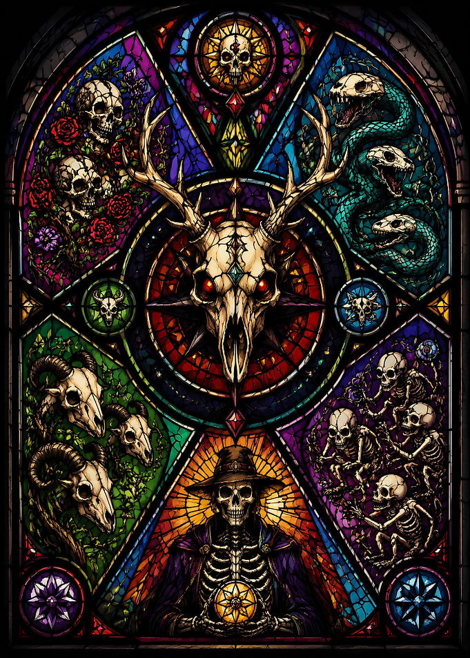 Gothic Stained Glass Skeleton Art