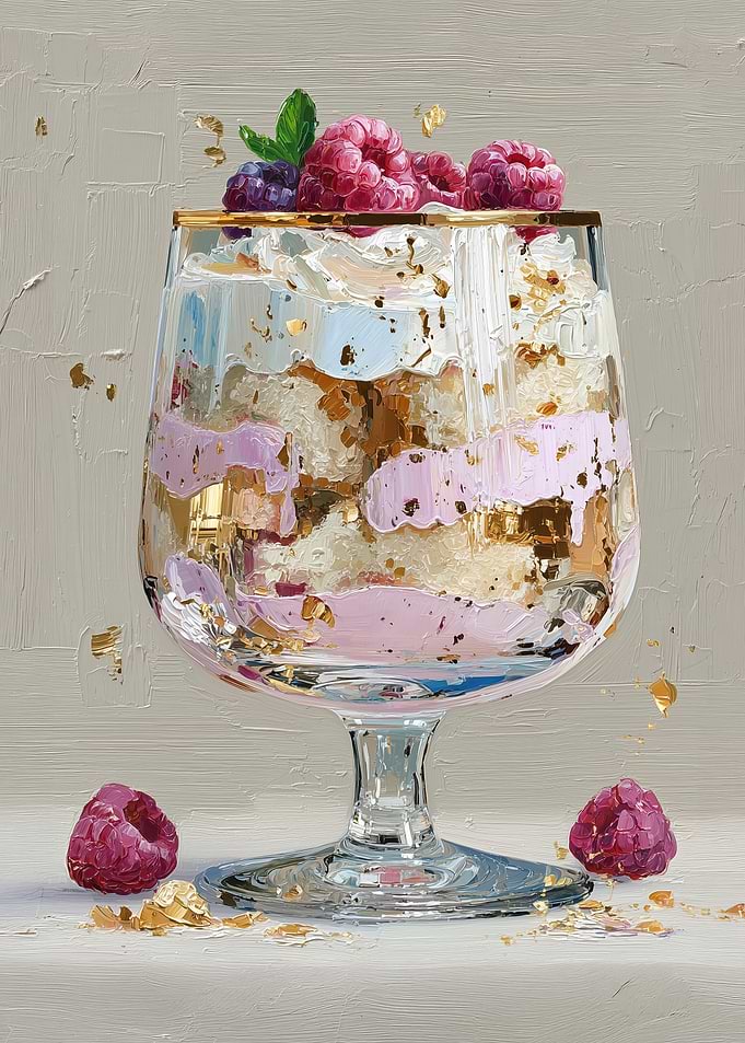 Raspberry Dessert in Glass with Gold