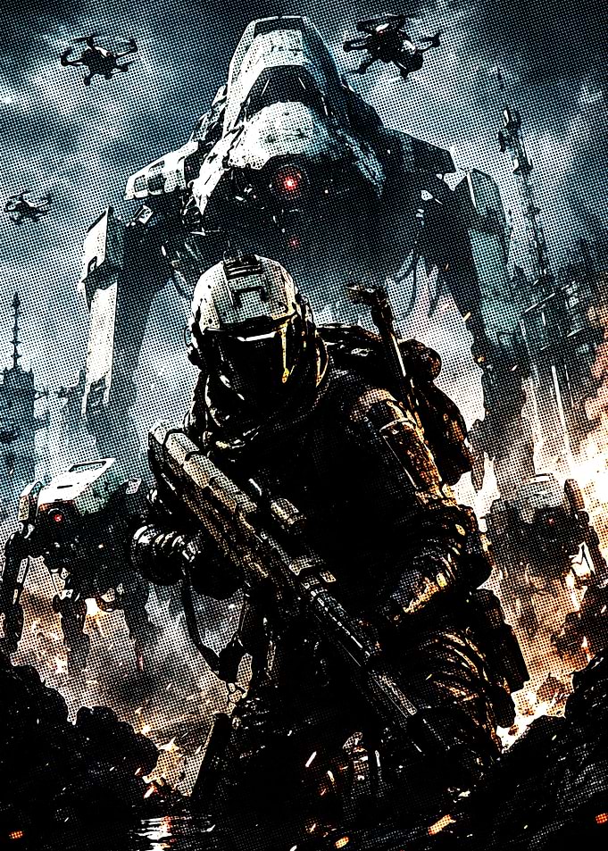 Futuristic Soldier and War Machines