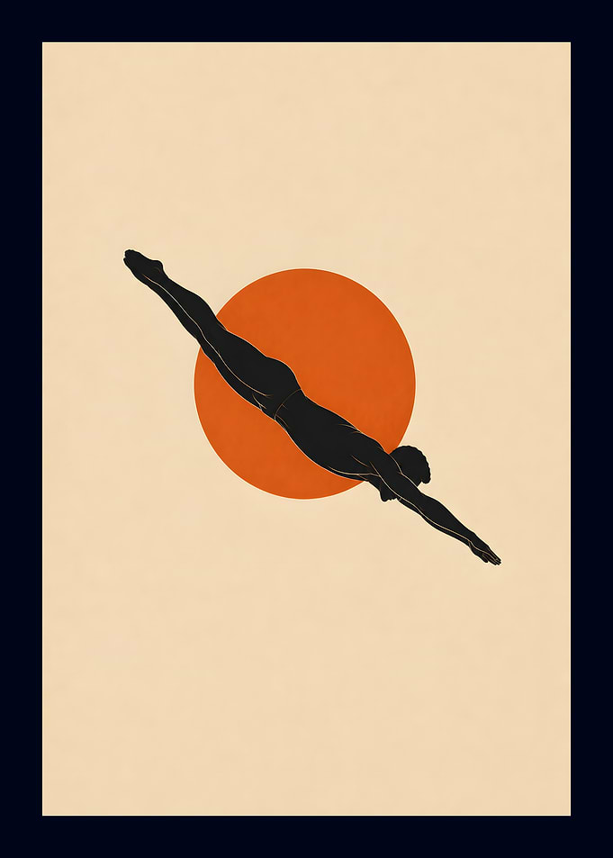Minimalist Diver Silhouette In Sunset