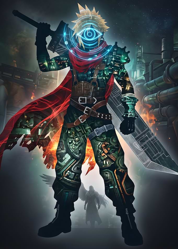 Final Fantasy VII Cloud Strife Cyberpunk Digital Art