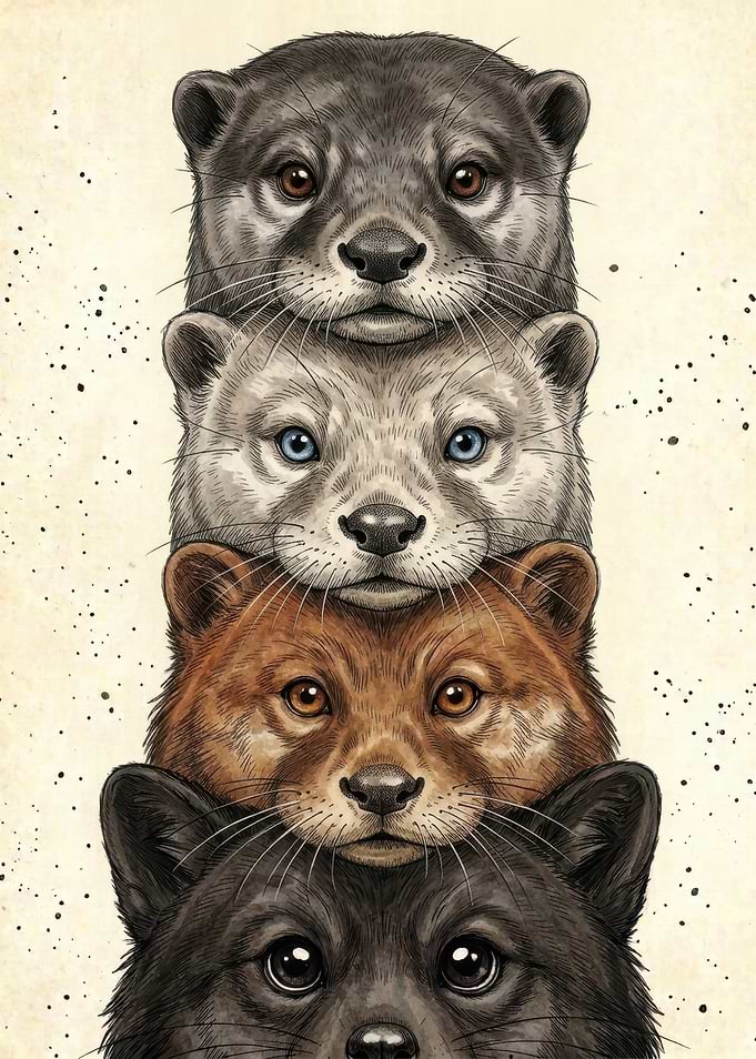 Stack of Four Cute Otter Faces