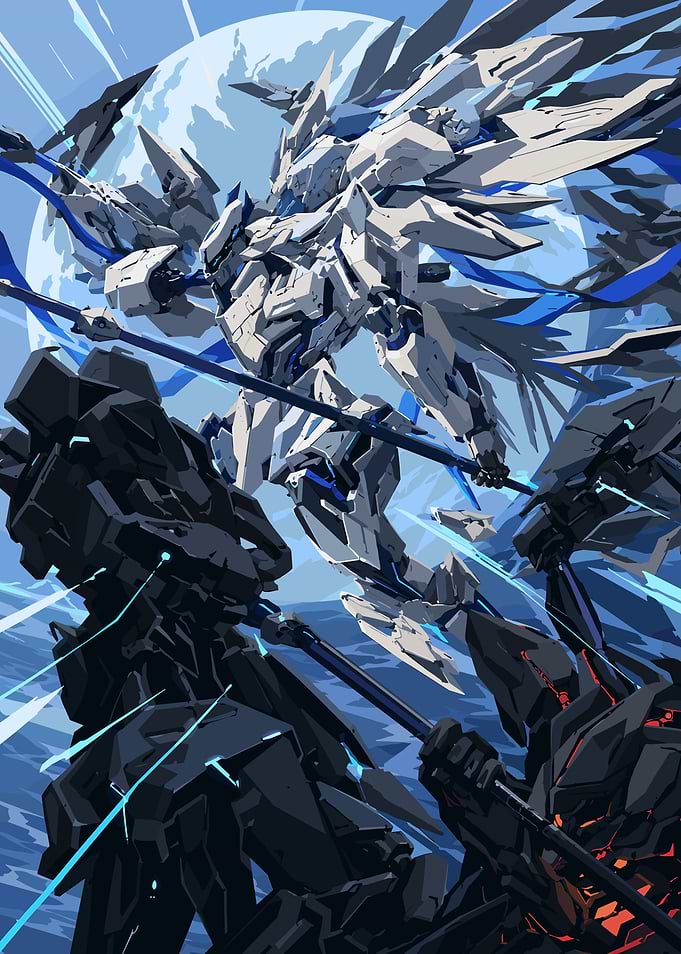 Iron Saga Mecha Battle with White Winged Robot