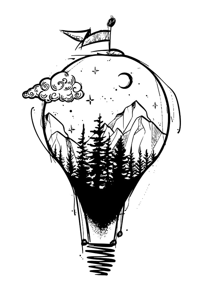 Lightbulb Mountain Forest Illustration