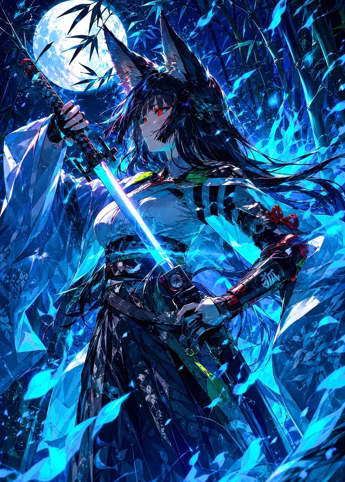 Fox Spirit Samurai with Glowing Sword