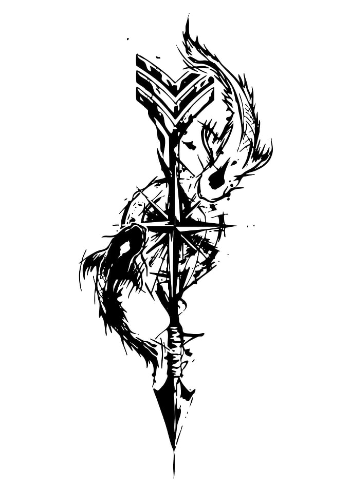 Koi Fish and Compass Arrow Tattoo