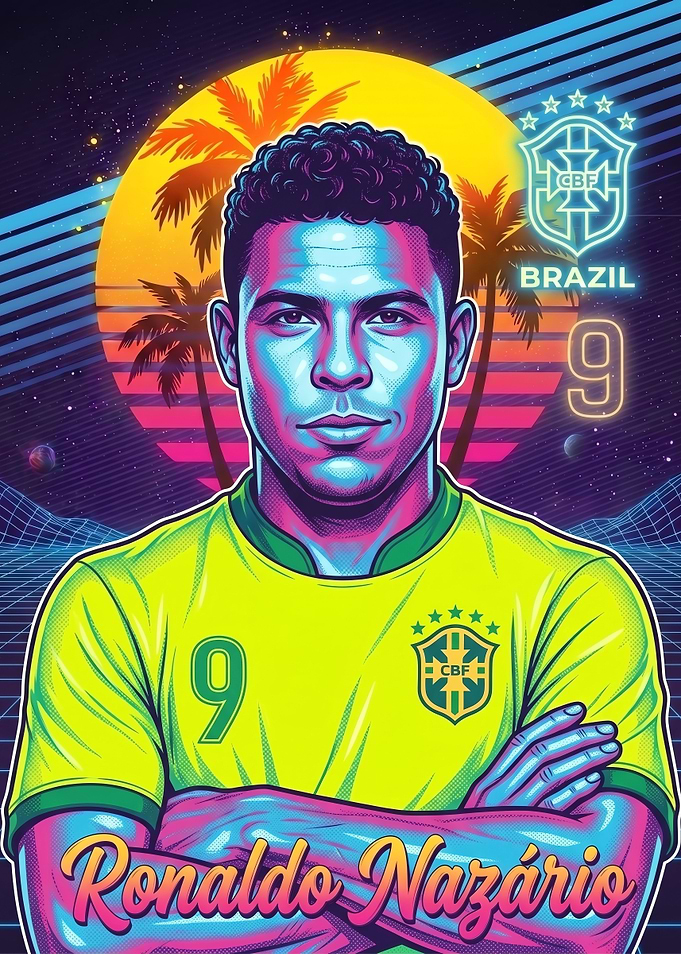 Ronaldo Nazário Retro Synthwave Portrait