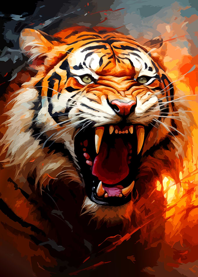 Fierce Roaring Tiger Digital Art