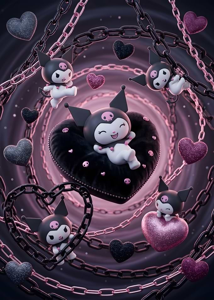 Kuromi and Hearts 3D Illustration