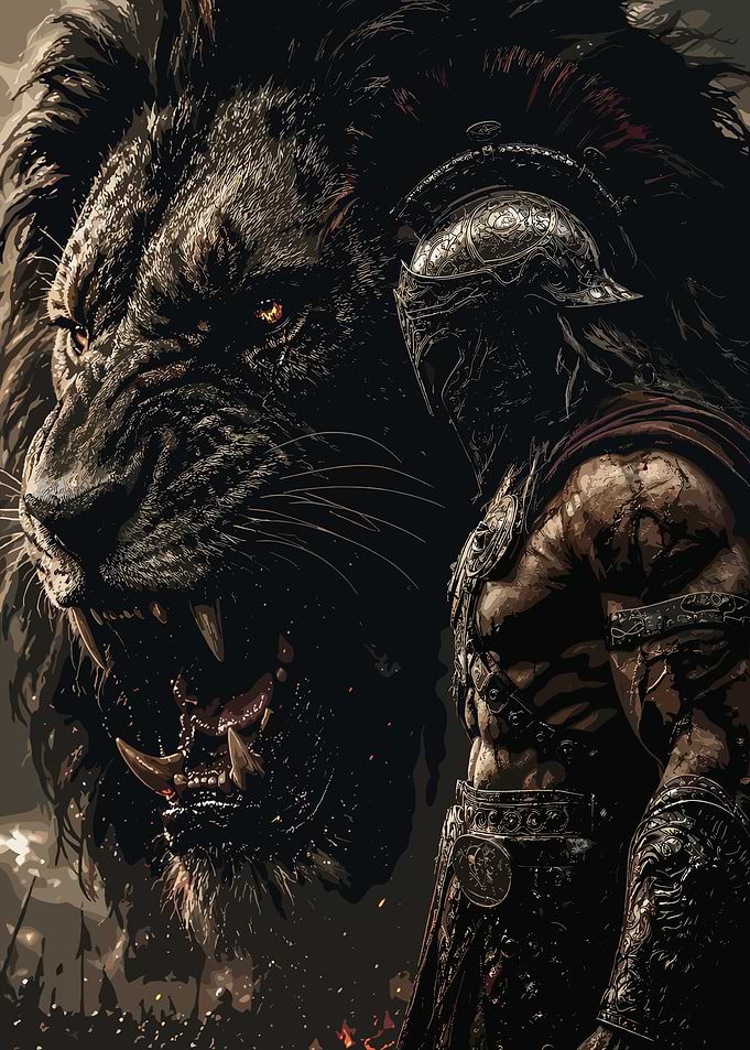 Spartan Warrior and Roaring Lion