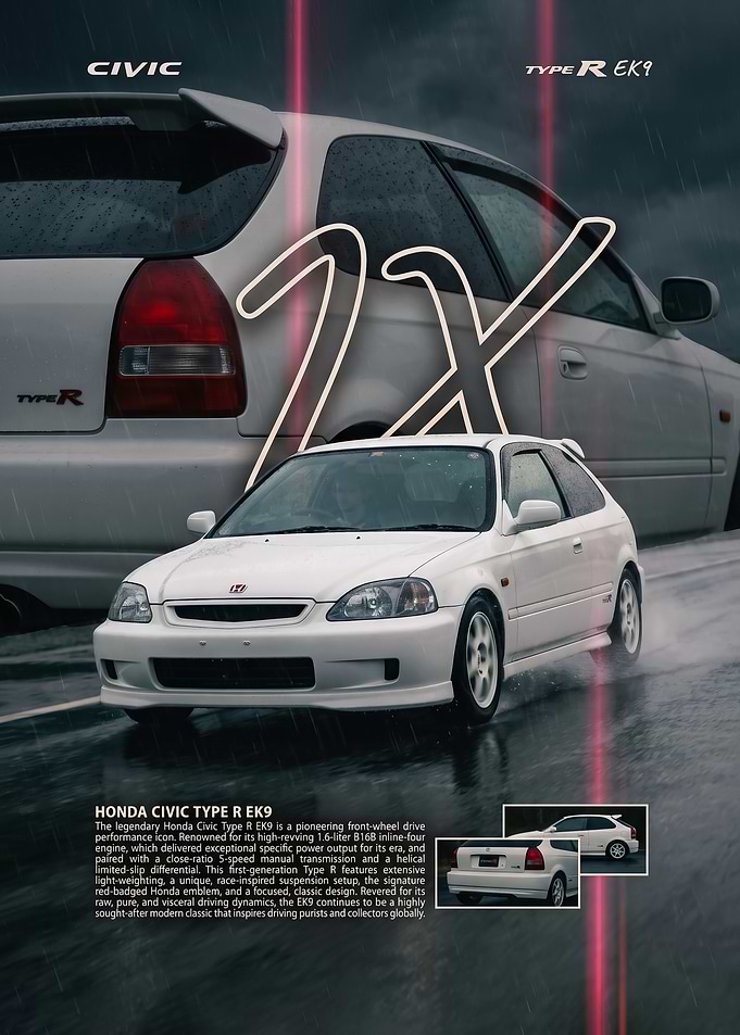sleek fast Honda Civic Type R EK9 car Poster