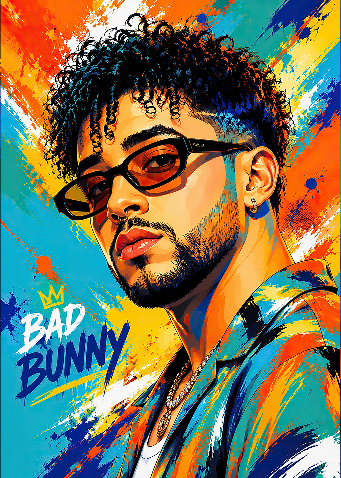 Bad Bunny Vibrant Pop Art Portrait