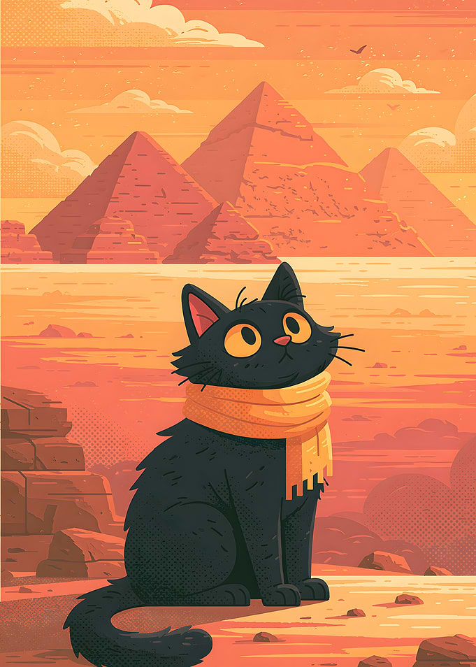 Black Cat at Egyptian Pyramids