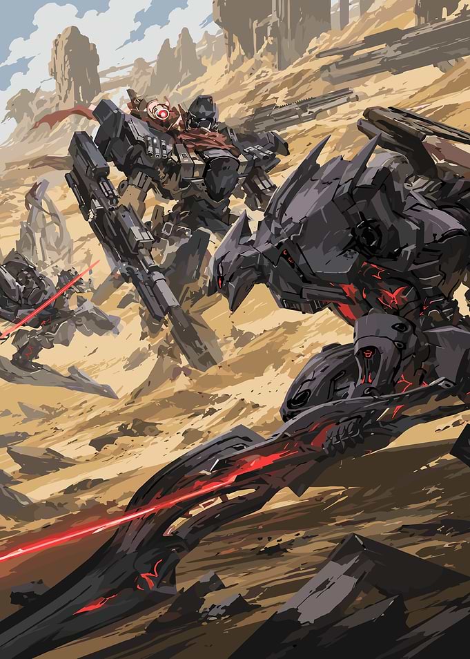 Iron Saga Futuristic Mecha Battle in Desert